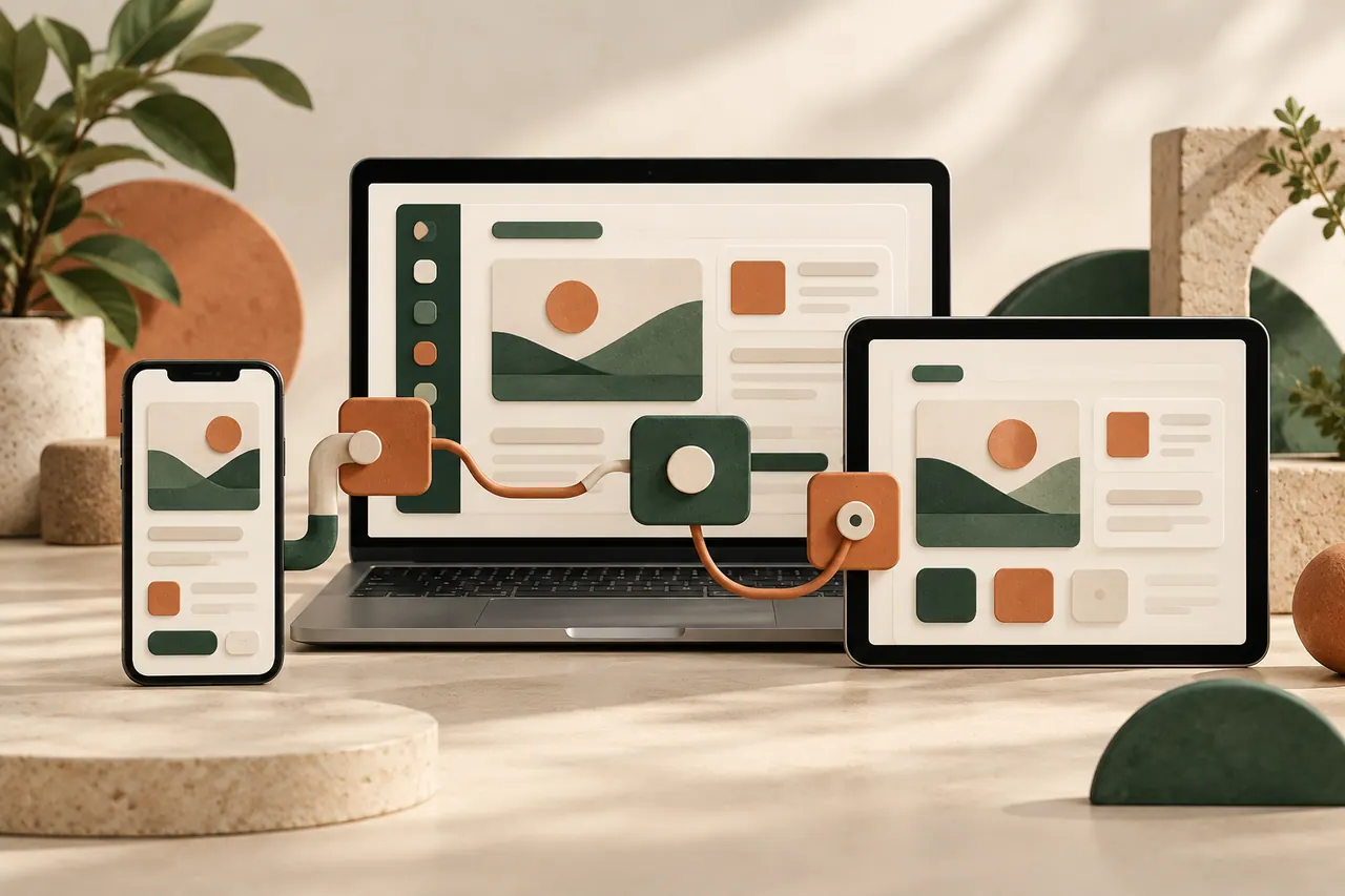 Illustration: consistent interfaces across smartphone, tablet and laptop